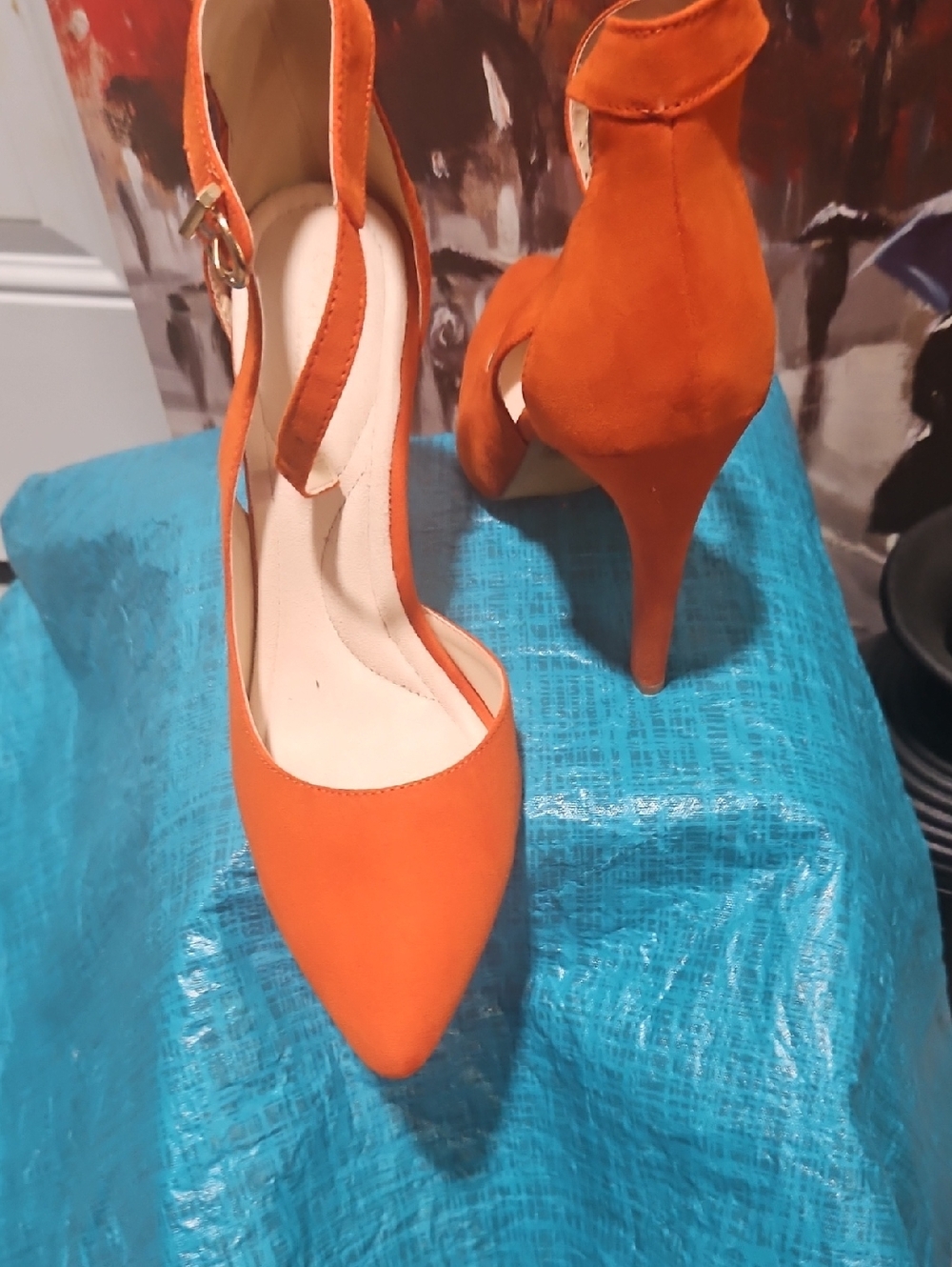 Orange Women's Pointed-Toe Ankle-Strap Heels
